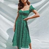 2022 Summer Vintage Party Dress Square Collar Ruffle Elegant Sexy Dress Beach Female Green Mid Dresses Vestidos ► Photo 1/6