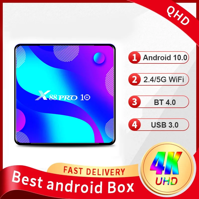 

2020 X88 PRO 10 Smart TV New Box Android 10.0 4G 64G RK3318 2.4G/5G Dual-Band Wifi BT4.0 4K UHD Android Set Top Box X88 PK X96