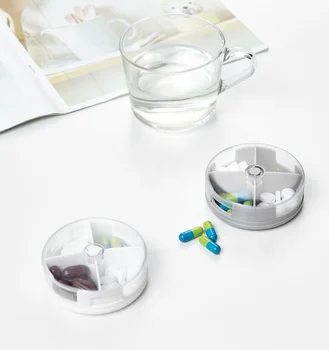 

Portable Pill Box Cover Four Grid Round Pill Box Mini Pill Box Medicine Storage Box Sealed Multifunctional Pill Box(10 boxes)