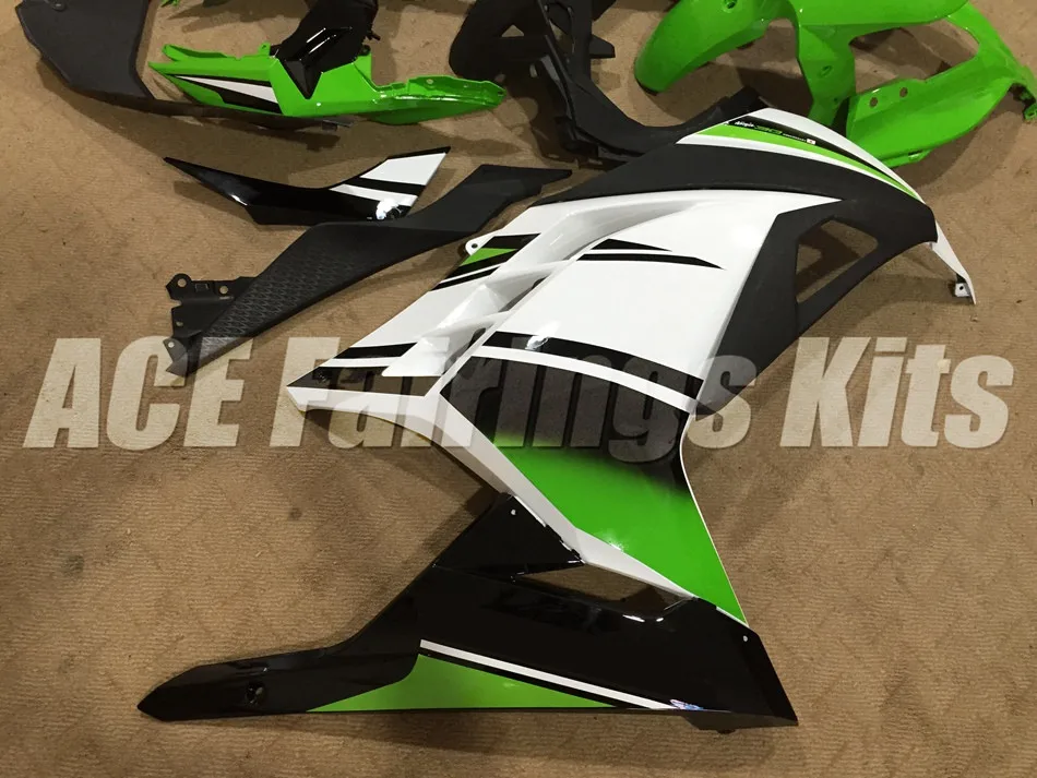 ABS обтекатель комплект для Kawasaki Ninja300 EX300 300R 2013, 13, 14, 15, 16, 17, обтекатели впрыска зеленого и белого цветов, Лидер продаж