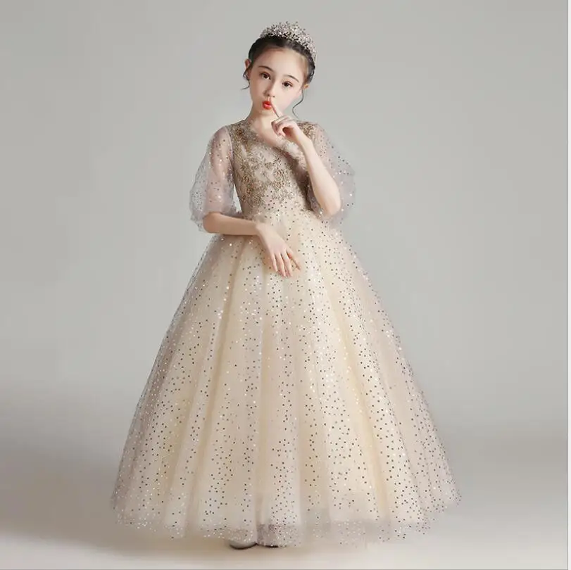 Sequin Lace Girls Wedding Formal Dresses Half Sleeve Flower Girl Party Evening Birthday Kids Prom First Communion Gown | Детская одежда