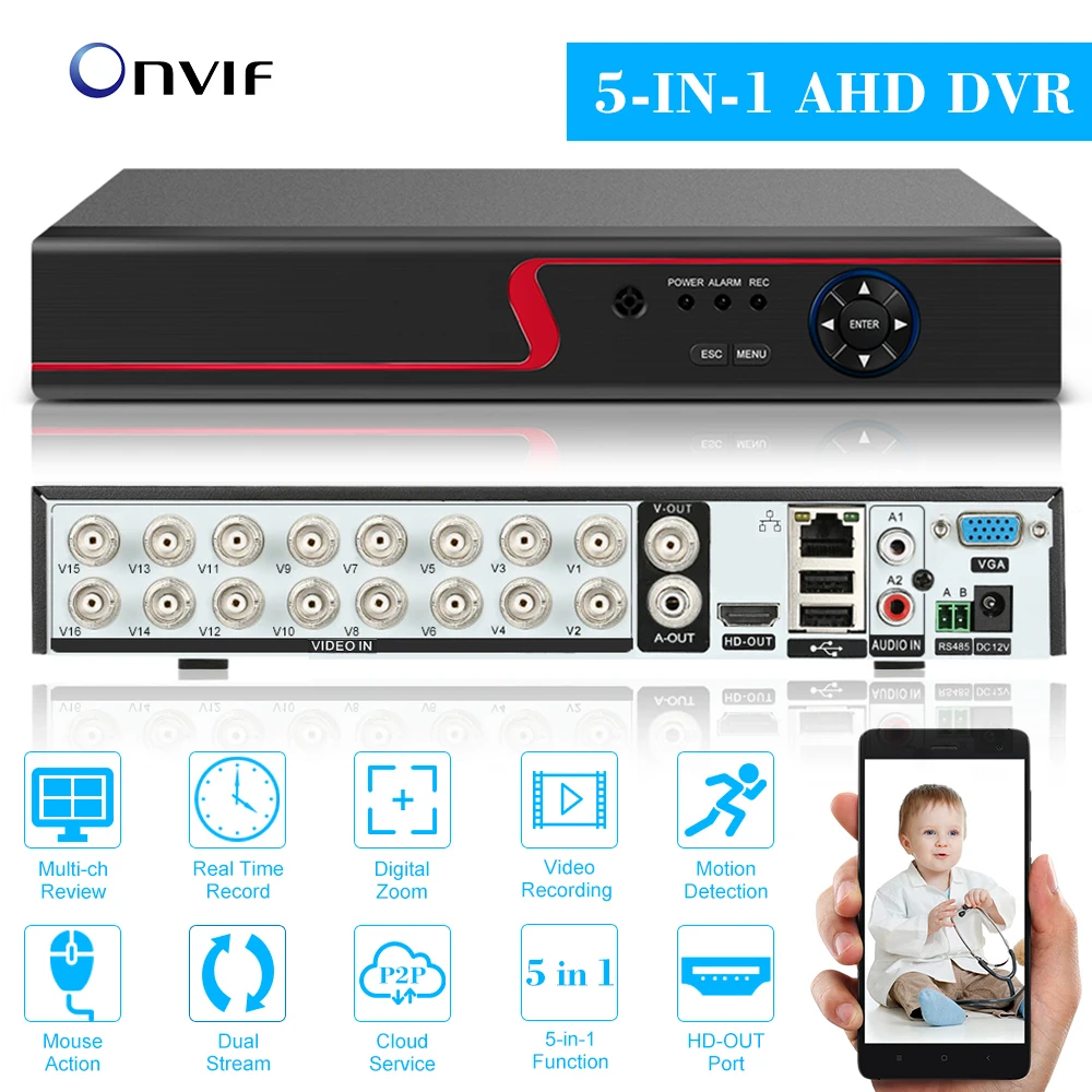 CVI TVI NVR HVR AHD 5-в-1 DVR 16CH рекордер наружного наблюдения 1080P Гибридный ONVIF цифрового видео Регистраторы P2P подключением к телефону мониторинга