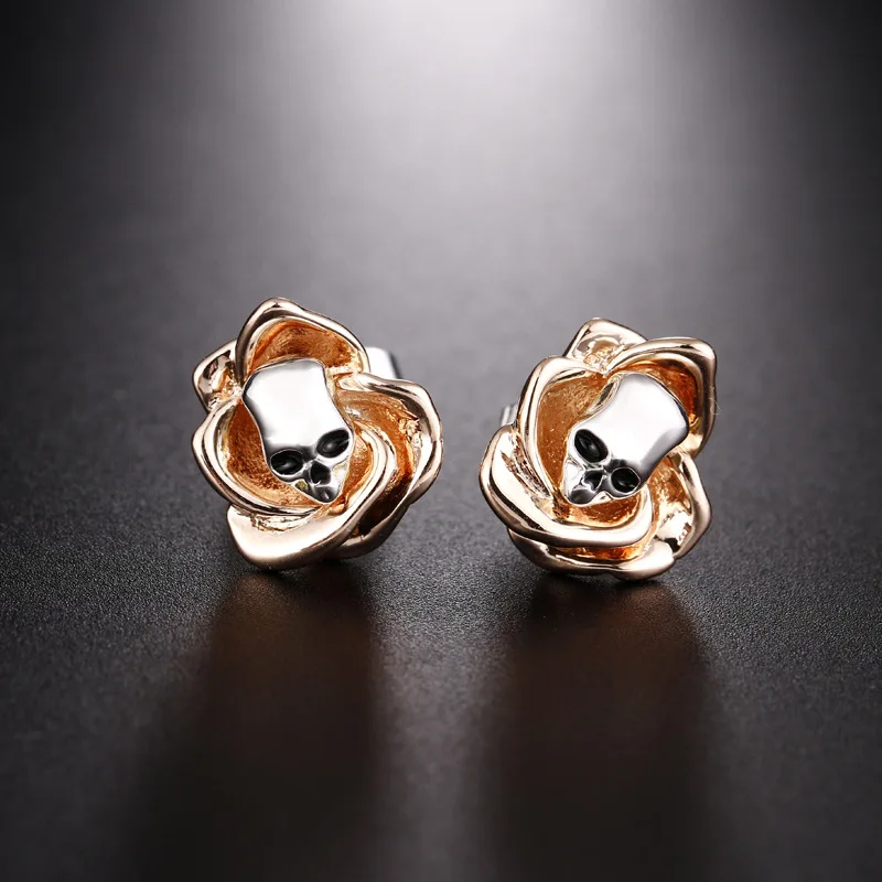 

DoreenBeads Fashion Halloween Creative Stud Earrings Rose Gold Vintage Glossy Skull Earrings Hot Jewelry For Women Men,1 Pair