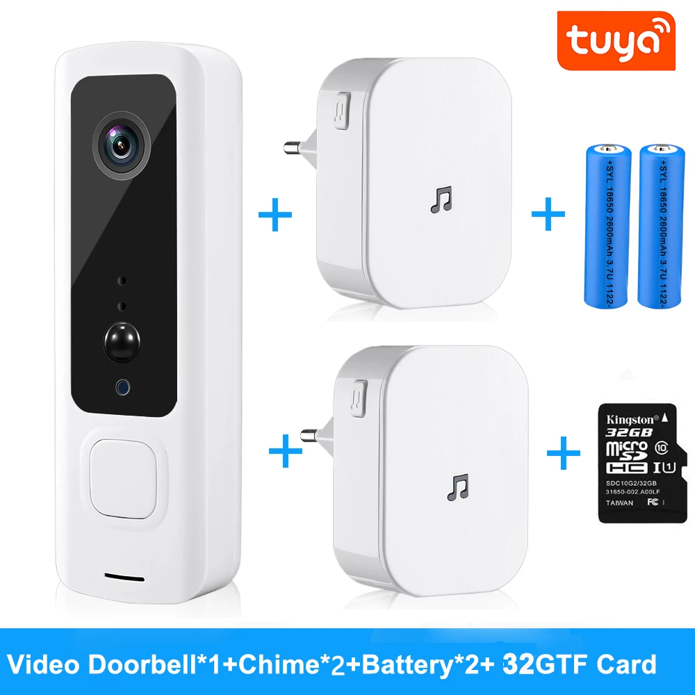 Elecpow Tuya Video Doorbell Smart Home Wireless WIFI Phone Intercom Door Bell 155 Degree View PIR Night Vision Security Camera 