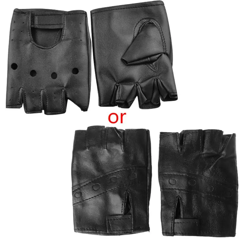 Модные мужские перчатки из искусственной кожи с открытыми пальцами, театральные перчатки в стиле панк, хип-хоп, Вечерние перчатки без пальцев - Цвет: A