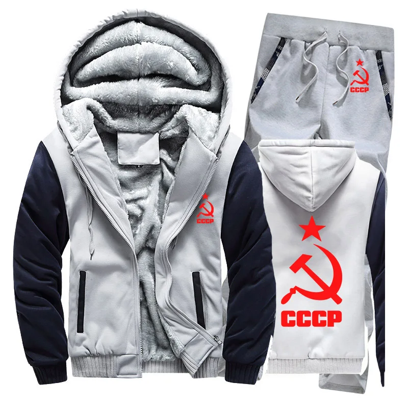 Зимний флисовый утепленный спортивный костюм CCCP, русские толстовки, мужские повседневные теплые свитшоты из СССР и Советского Союза, куртка+ штаны, комплекты из 2 предметов - Цвет: 817