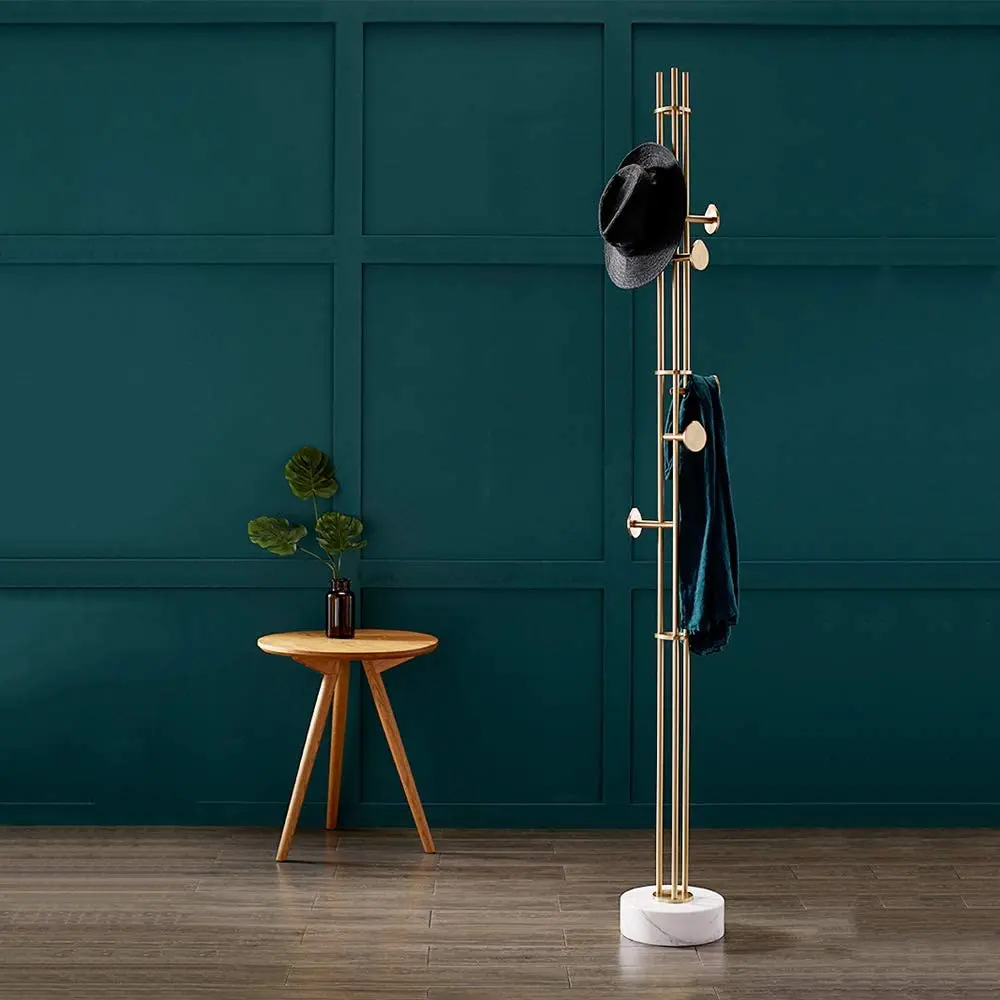 Deluxe Marble Brass Coat Rack Stand 6 Hook Free Standing Hanger for Bedroom Office Hotel Hallway (Black) | Дом и сад