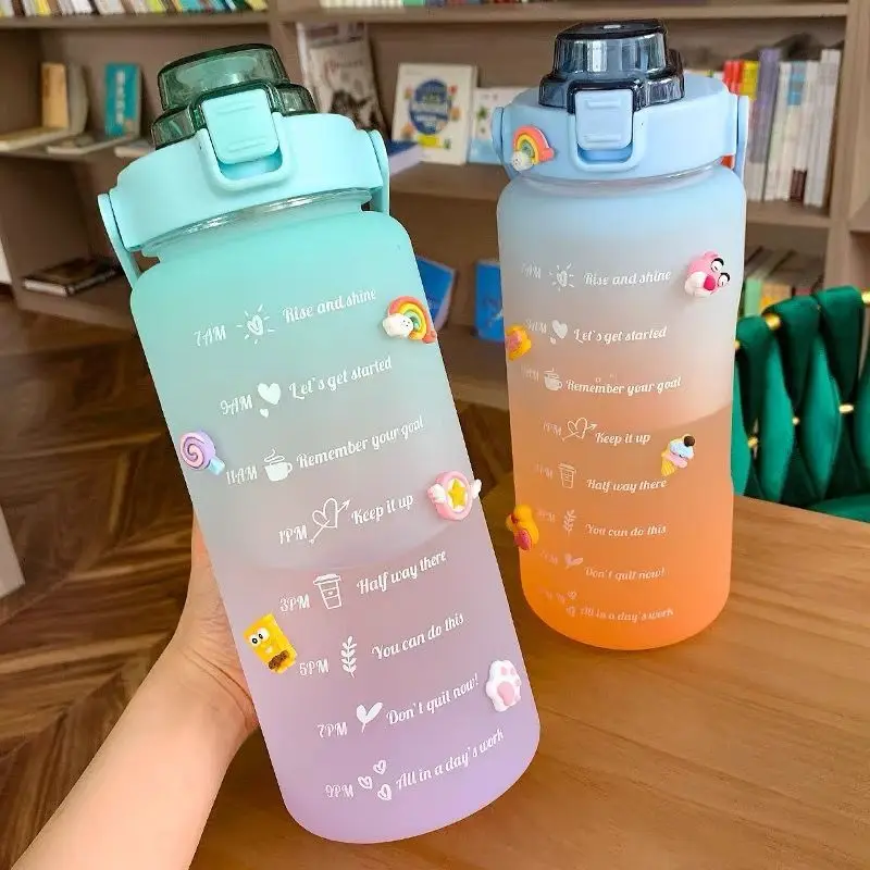 ins gradient color water cup large-capacity sports ready-to-hand bottle heat-resistant outdoor portable frosted | Дом и сад