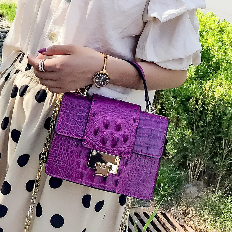 

New Crocodile Pattern Stereotype Small Square Bag Lock Claw Print Single Shoulder Crossbody Women's Bag. handbag
