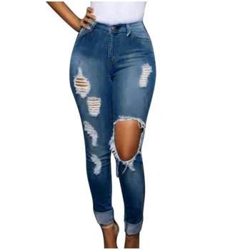

Sexy Jeans High Waist Jeans Women Button Pocket Hole Elastic Denim Pants Skinny Slim Casual Jeans Kobieta Dżinsy