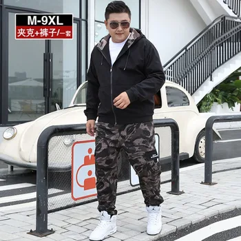 

Spring and autumn men's plus fertilizer to increase handsome large size jacket camouflage trousers casual suit sports two-piece