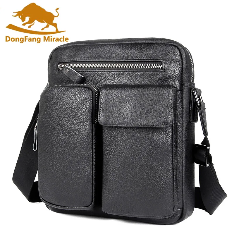 

Brand Genuine Cow Leather Men Shoulder Bags Crossbody Bags for Men Multifunction Pocket Casual Messenger Bag for 9.7" Ipad Male