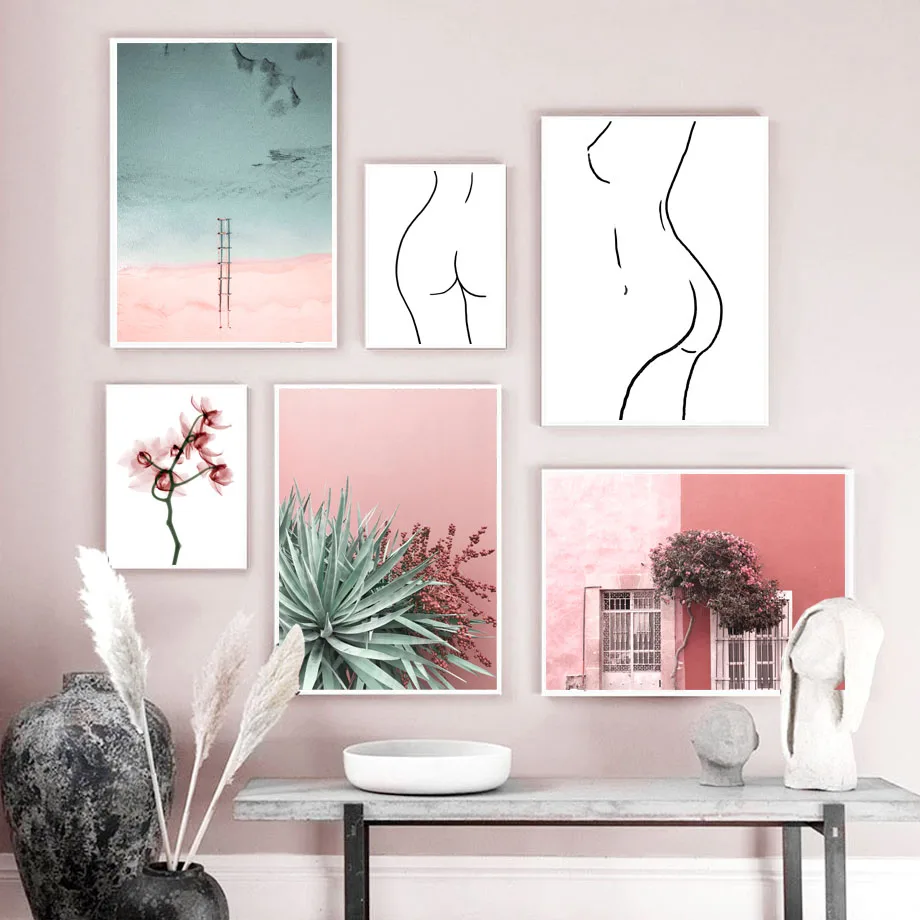 Landscape-Beach-Agave-Flower-House-Tree-Nordic-Posters-And-Prints-Wall-Art-Canvas-Painting-Wall-Pictures