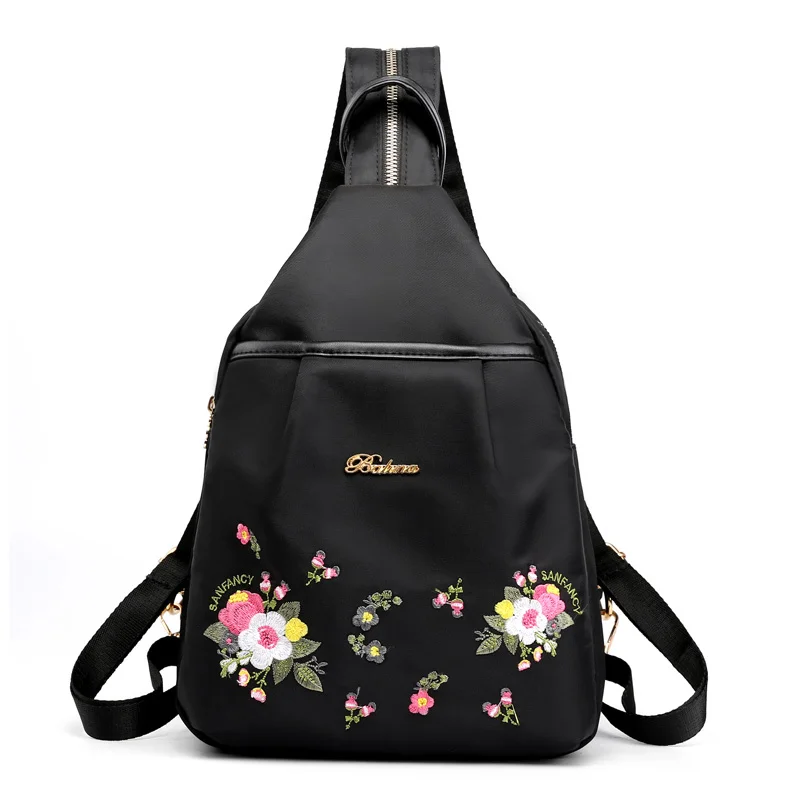 Мини-женский рюкзак, красивый женский рюкзак с вышивкой, сумки с регулируемой длиной груди, небольшие сумки для отдыха и путешествий, рождественский подарок - Цвет: small black