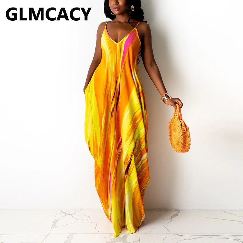 Vestidos de chiffon con tirantes finos y escote en V Naranja Tallas Grandes