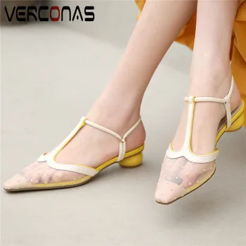 

VERCONAS Women Comfortable Wild Sandals Pointed Toe Fashion Round Heel Party Pumps Thick Heels Summer Shallow Shoes Woman