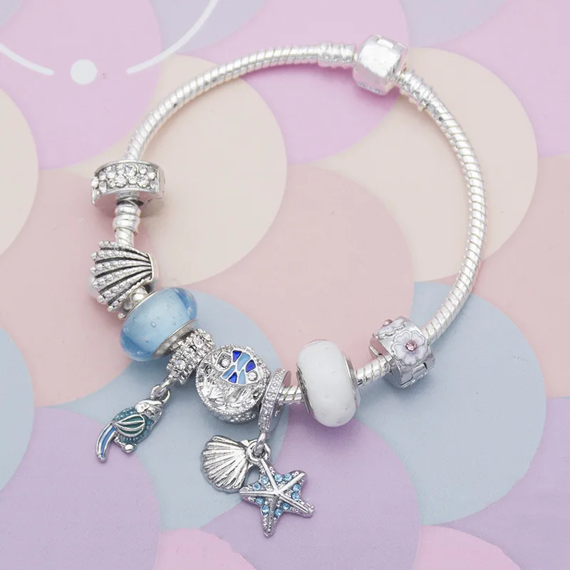DIY Браслеты готовое изделие поддерживает цвет посеребренное ожерелье свежий синий приморский праздник женские браслеты