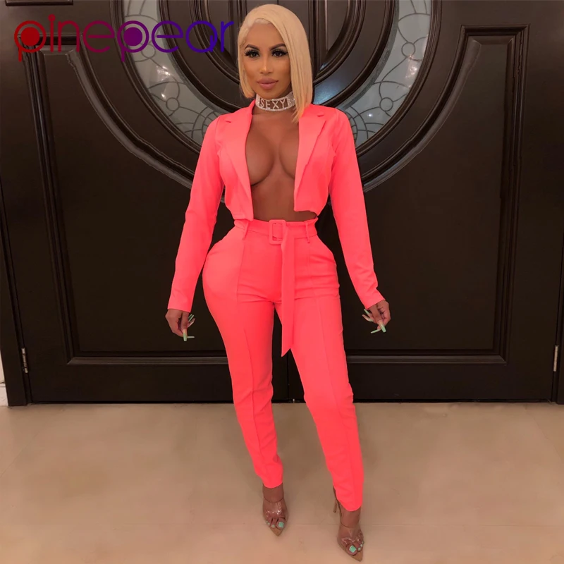 PinePear Ladies White Pant Suits Fashion Blazer and Pants Set for Women Formal Party Two Piece Set Terno Feminino Drop Shipping