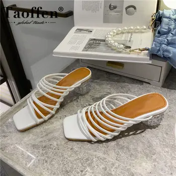 

FITWEE New Women Shoes Sandals Fashion Open Toe Clear Transparent Heel Slides Stylish Ladies Footwear Slip On Size 35-39