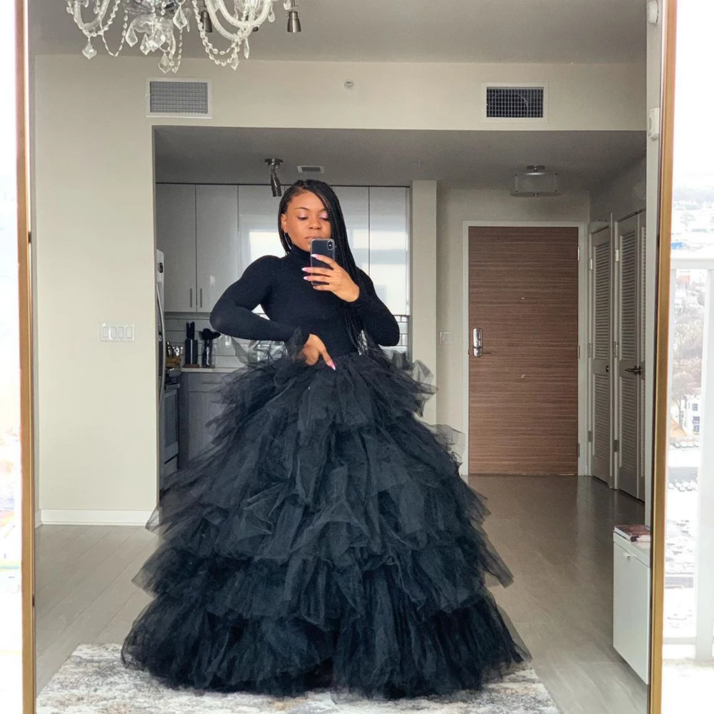 Ball Gown Dusty Pink Cake Tulle Skirts 2020 Streetwear Custom Made Tiered Long Skirt Women Party Gown Female Maxi Tulle Skirt