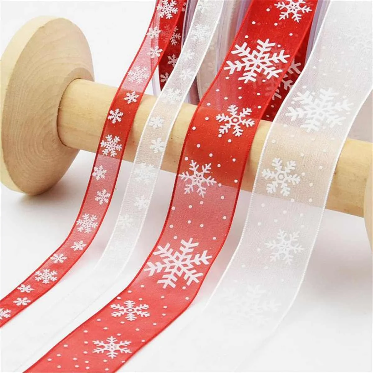 DIY Christmas Decorations Trim Ribbon 10m Transparent Snowflake Ribbons Roll Gift Packaging Material Hair Accessories Home Party