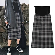 

676# Autumn Winter Vintage Plaid Woolen Maternity Skirts Chic Ins Pencil Belly Skirt Clothes for Pregnant Women Casual Pregnancy