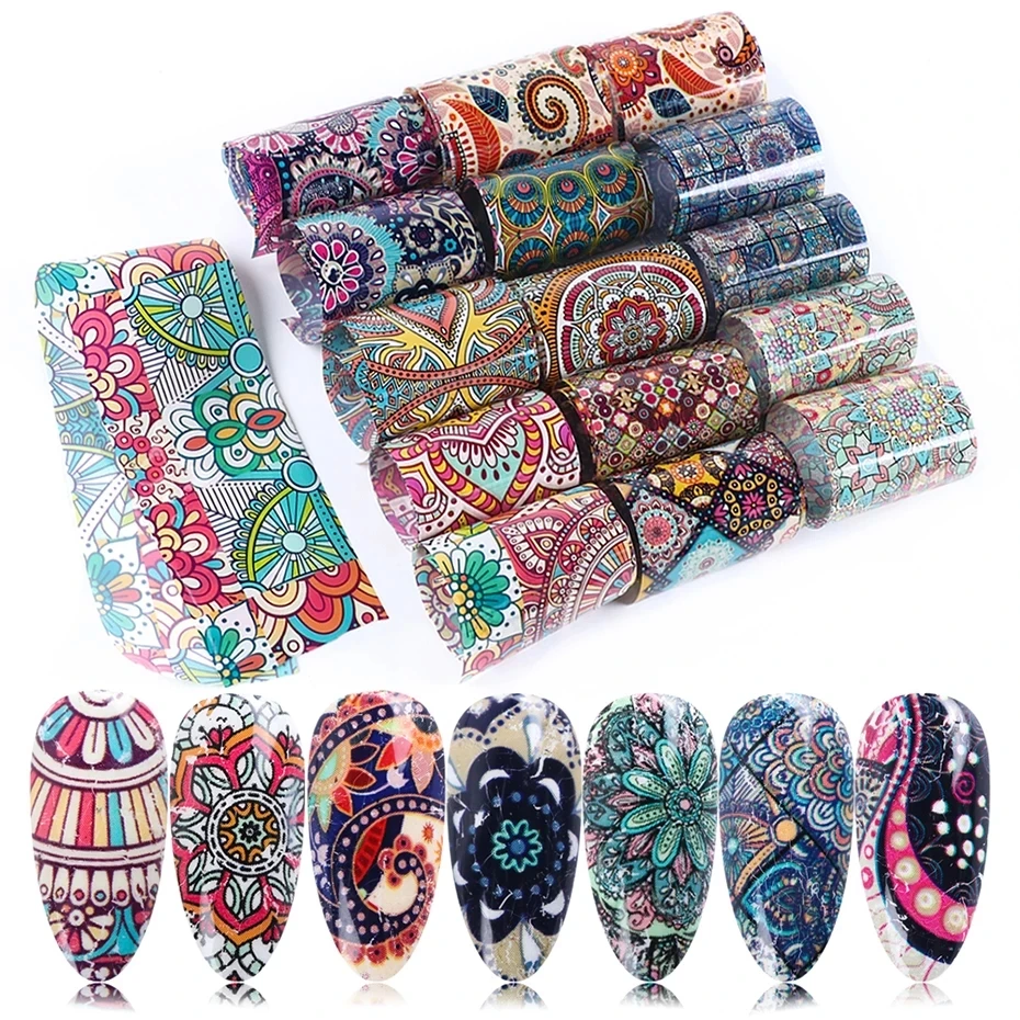 

16pcs Retro Nail Foil for Manicure UV Gel Polish Sticker Colorful Flowers Design Adhesive Decal Nail Art Decoration Wraps FT331