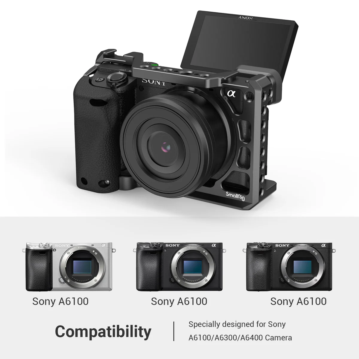 SmallRig DSLR A6400 Camera Cage with Silicone Handle Handgrip & Cold Shoe ,Case Rig Set for Sony A6100 / A6300/ A6400 -3164 — view 3