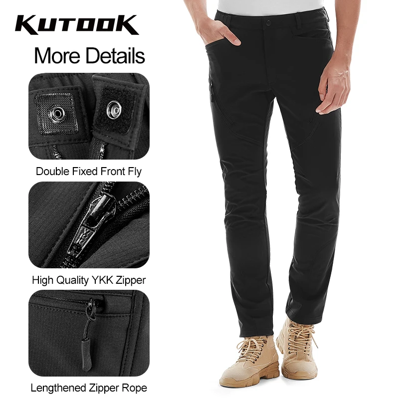 KUTOOK Men Trekking Pants Winter Cargo Pants for Man Waterproof Thermal Outdoor Hiking Softshell Camping Trousers Clothing