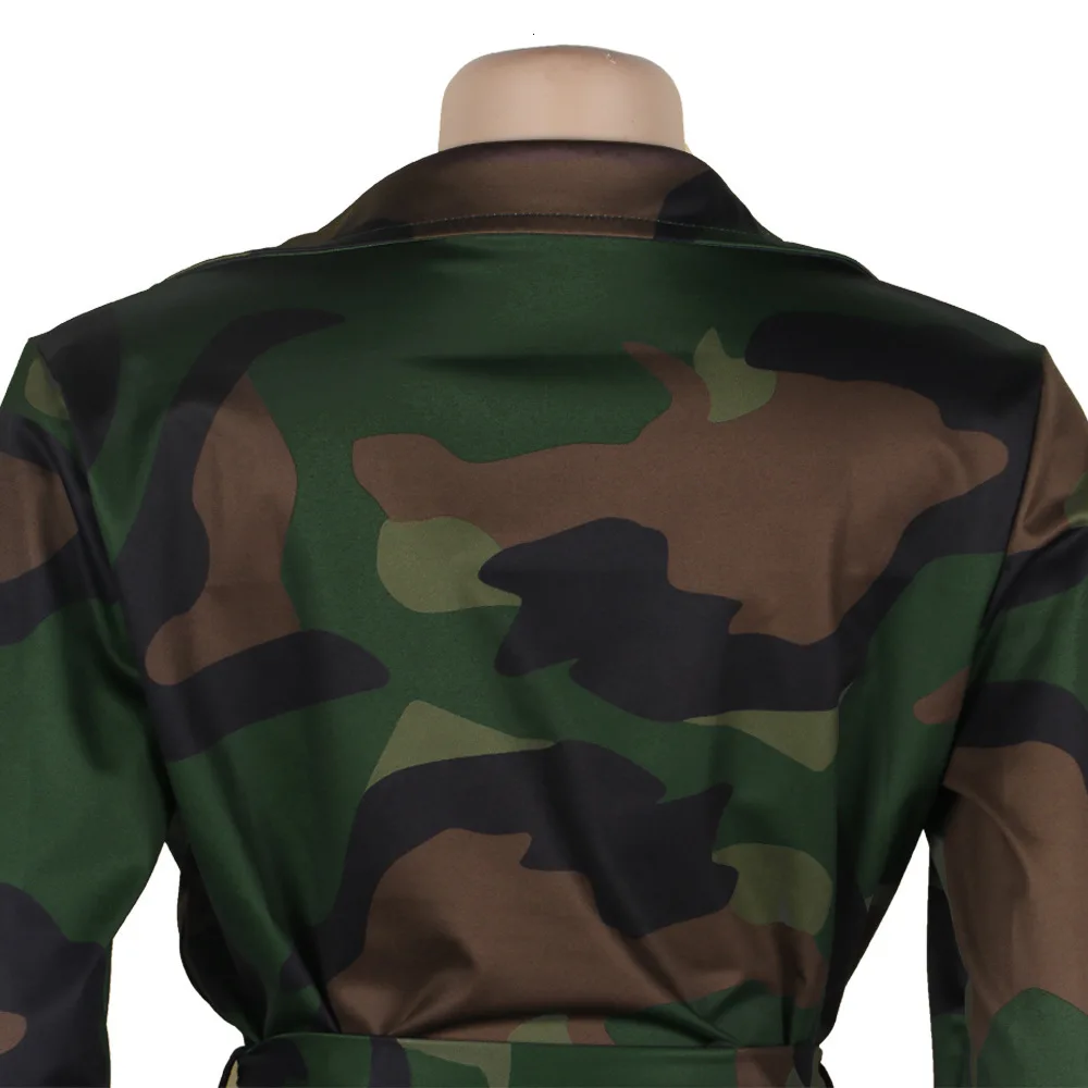 5XL размера плюс женские длинные куртки с камуфляжным принтом пальто с длинным рукавом и отложным воротником Верхняя одежда на пуговицах Осенняя Повседневная Уличная одежда