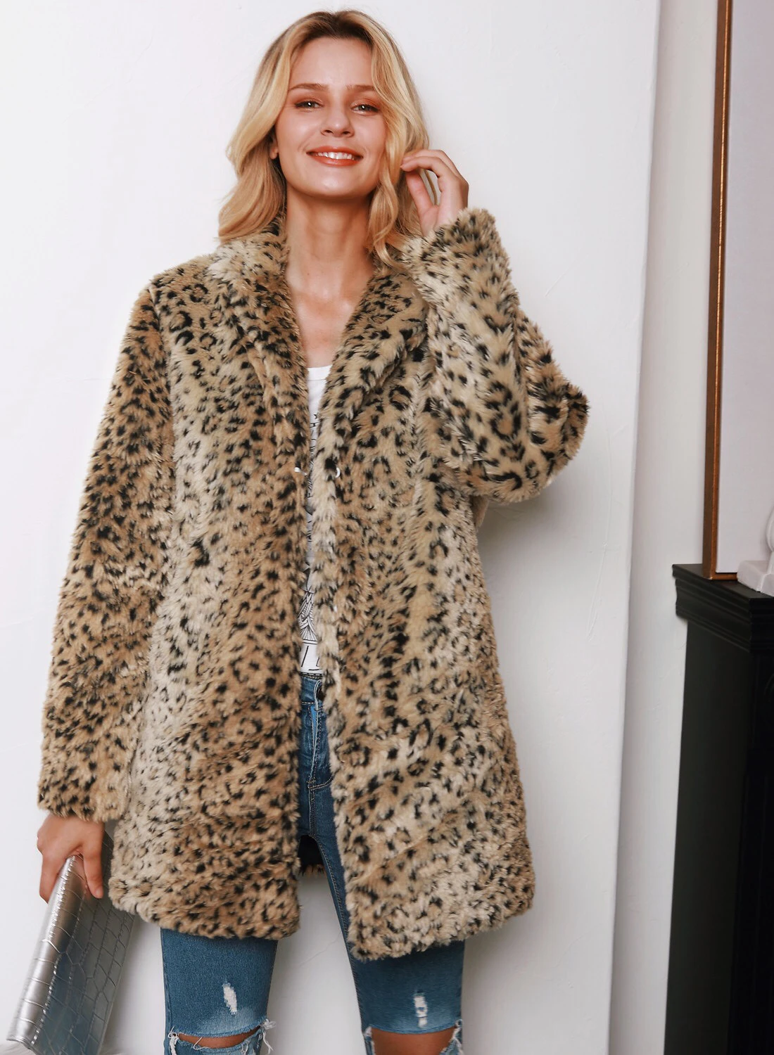 

CALOFE 2019 New Women Autumn Leopard Faux Fur Women Winter Long Warm Fur Leather Coat Women Fashion Slim Jackets Size S-3XL