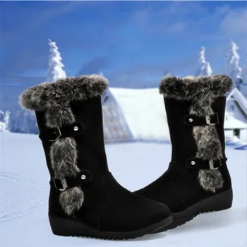

Winter Warm Boots Shoes Female Knee High Boot Feminine 2020 British Style Flock Flat Platform Booties Femenino Botas De Mujer