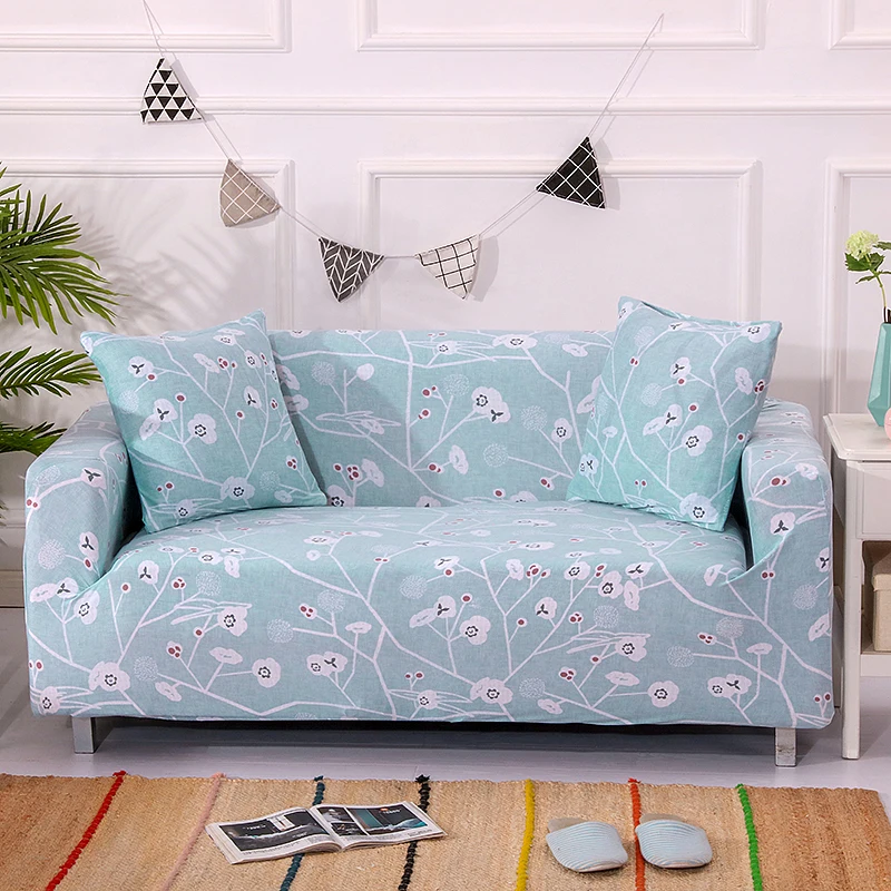 

Blue Flowers Pattern Sofa Slipcovers Tight Wrap All-inclusive Slip-resistant Elastic Cubre Sofa Towel Couch Cover