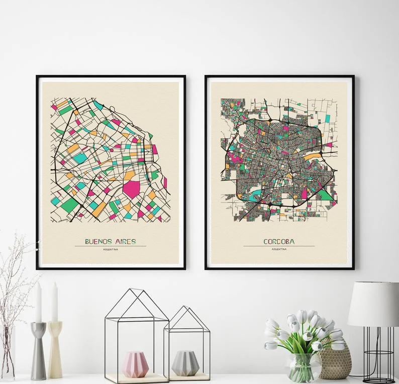 Аргентинская красочная карта города Холст плакат домашний Декор стены (без