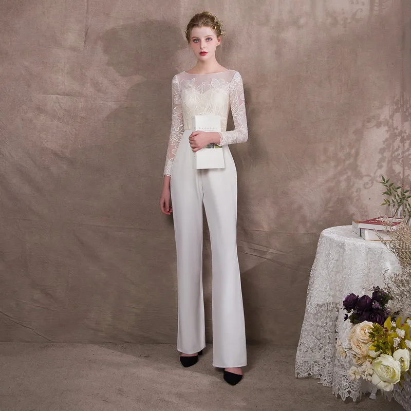 Кружевной комбинезон с длинным рукавом вечерние наряды на молнии сзади для