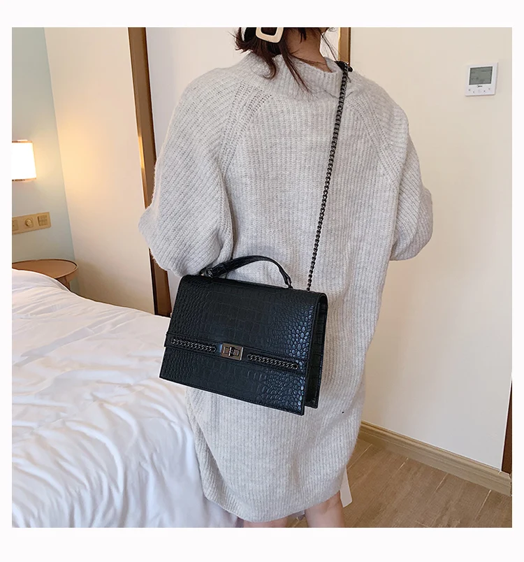 Винтажная модная сумка через плечо новая качественная кожаная женская дизайнерская сумка с крокодиловым узором на цепочке сумка через плечо