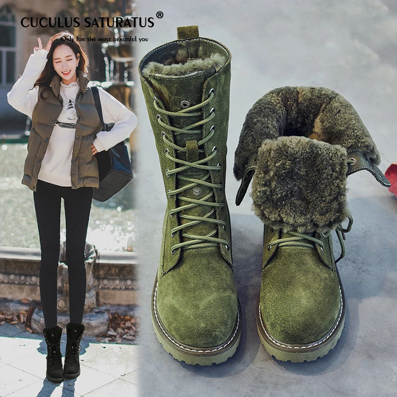 CUCULUS Wedge Shoes Genuine Leather Snow Boots Woman Winter Boots Women's Shoes Pig Split Ladies Platform Booties 2012