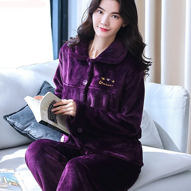 StyleL H5840 женский Пижамный костюм уплотненная фланель коралловый бархатный с длинными рукавами осенне-зимняя одежда для сна Домашняя одежда женское нижнее белье - Цвет: StyleL