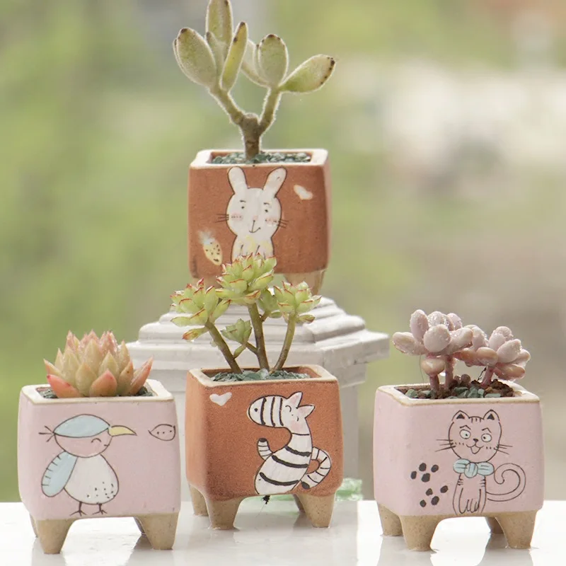

Cute Cartoon Hand-painted Succulent Flower Pots Green Plant Ceramic Flower Pots Creative Retro Pottery Ceramic Indoor Flower
