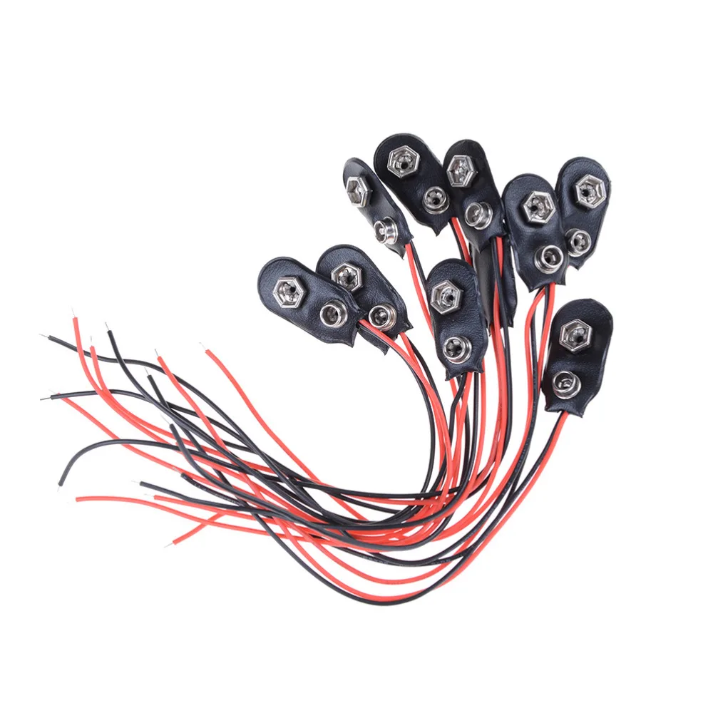 

100pcs/set 9V Battery Clips 15cm Black Red Cable Connection Buckle I Type Snap 9V-Battery Clip Connector with Cable