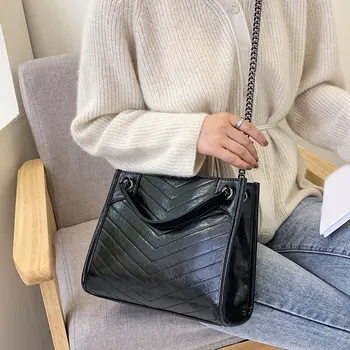 

Retro Fashion Big Totes PU Leather Designer Large Shoulder Bag Female Luxury Chain Handbags For Travel Messenger Bags Sac A main