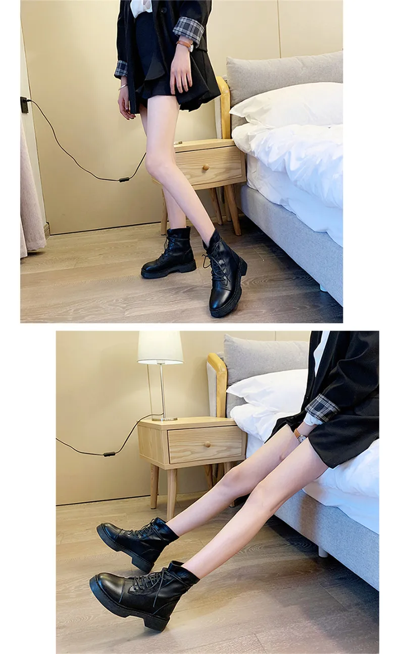 Зимние женские ботинки; кожаная модная бархатная обувь; Bota Feminina; Ботинки martin на шнуровке; женские ботильоны; Buty Damskie