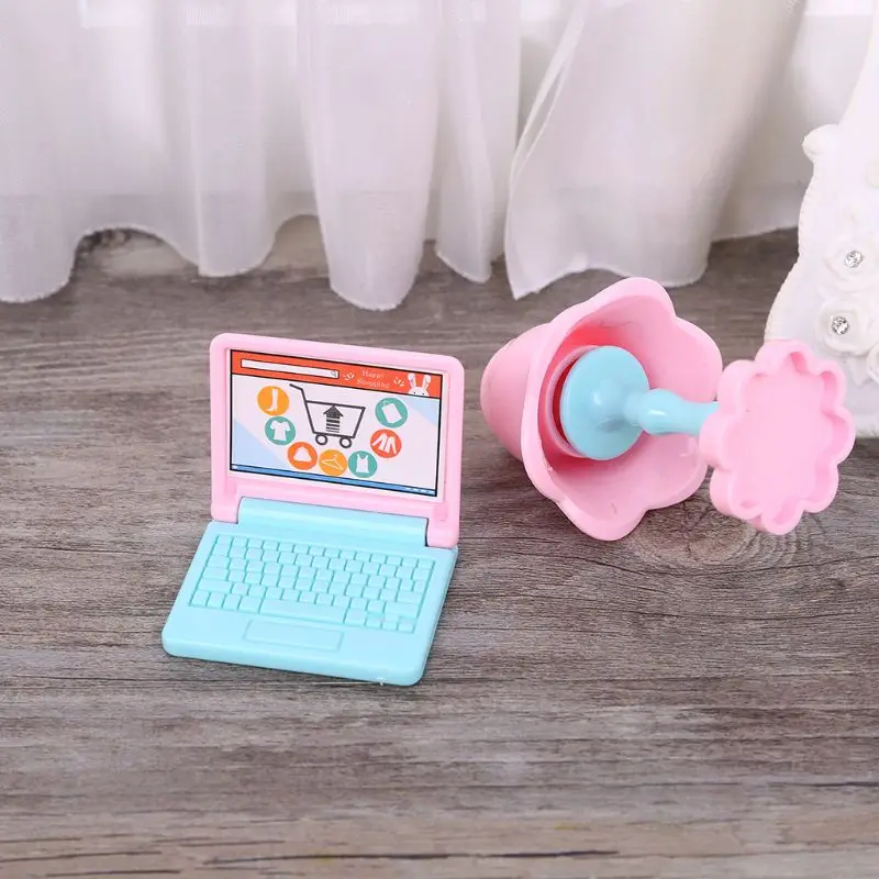  Creative Dollhouse Miniature Modern Laptop Computer Desk Lamp Furniture Children