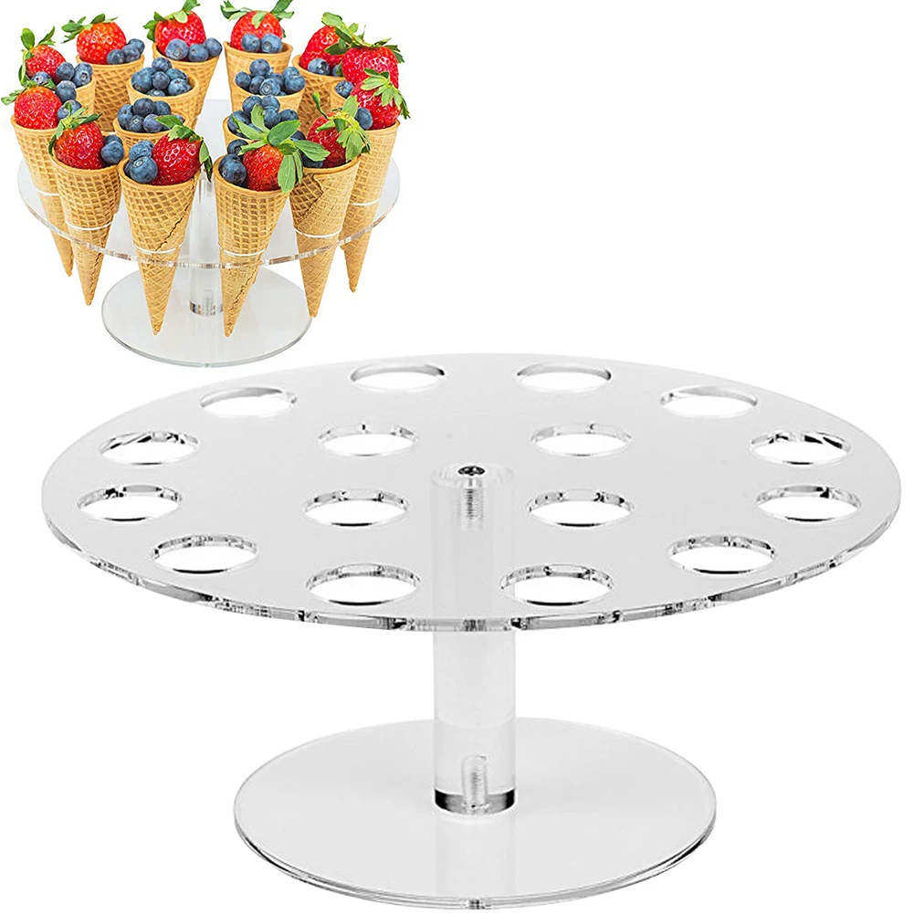 6/16-Hole Round Acrylic Ice Cream Cone Dessert Holder Display Stand Party Shelf for Wedding Party Dining & Bar Supplies ice cream cone holder