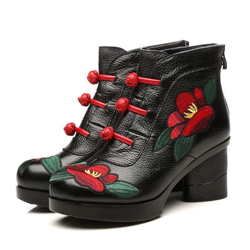 

high heel platform ankle boots for women genuine leather embroider botas mujer invierno 2019 short plush zipper schoenen TSDFC