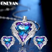 3 шт. ожерелья с крыльями ангела серьги Серебряный Фиолетовый кристалл сердце кулон ожерелье серьги набор подарки на день святого Валентина для женщин и девочек