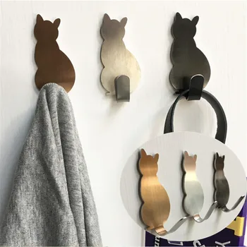 

2 PCS Cute Cat-shaped Wall Mount Key Holder Decorative Stainless Steel Hanger Keys Hanger Home Decor Hooks Kitchen Accessories