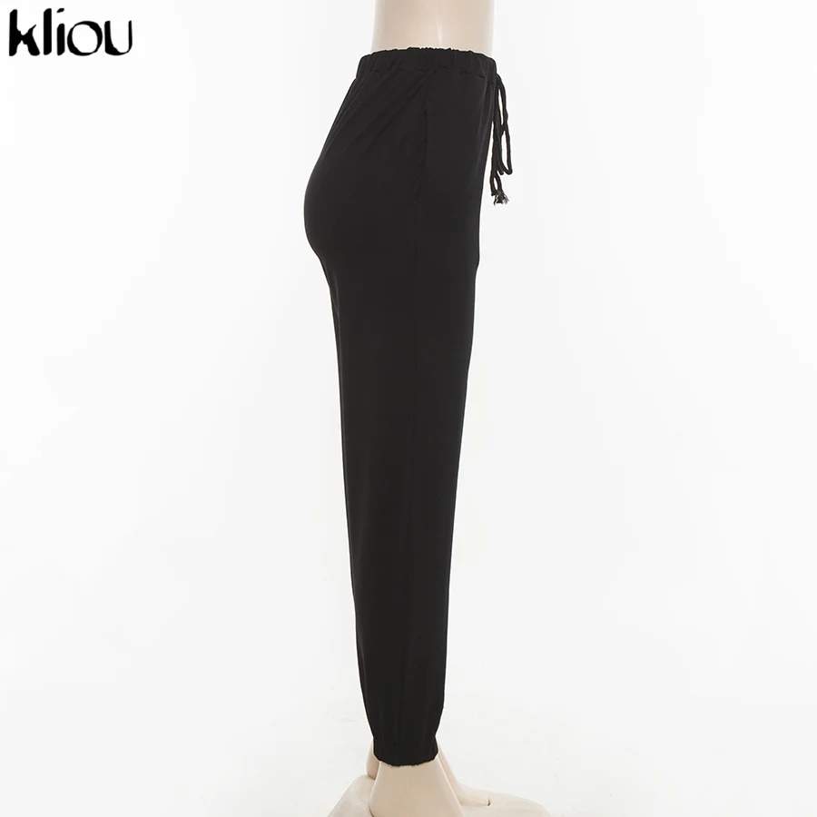 Kliou women's pants casual streetwear elastic waist drawstring cotton cargo pants autumn joggers pockets fashion trousers