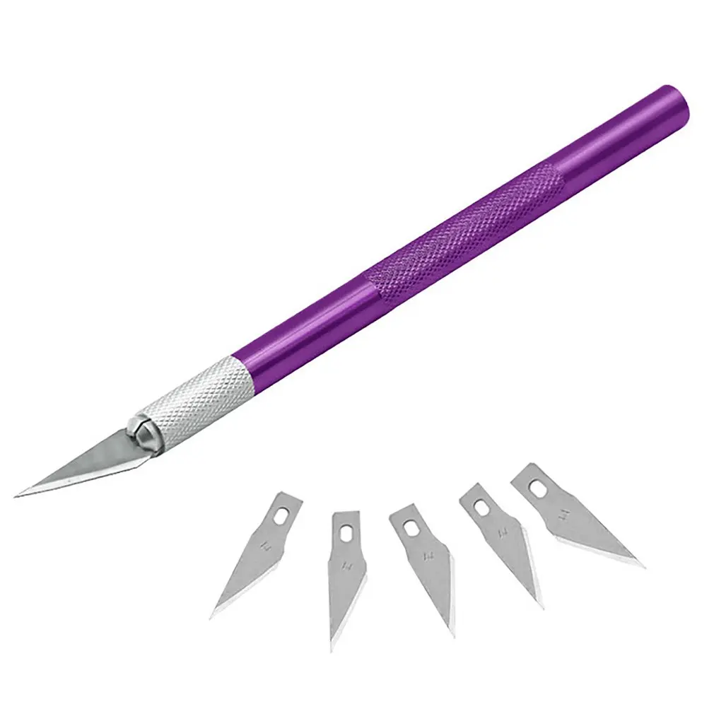 Kit de utensilios con cuchillas de Metal antideslizantes, cortador de cuchillos de grabado artesanal + 5 uds. De cuchillas para teléfono móvil PCB, reparación DIY