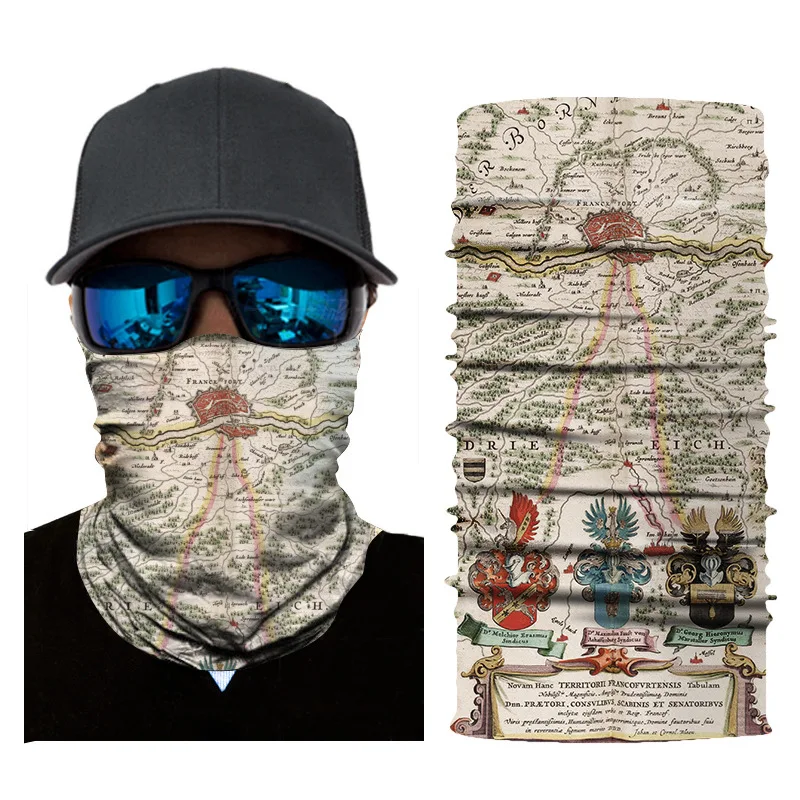 head wraps for men Polyester Balaclava Outdoor sports magic headband sunscreen cycling  digital printed retro map mask mens cotton scarf